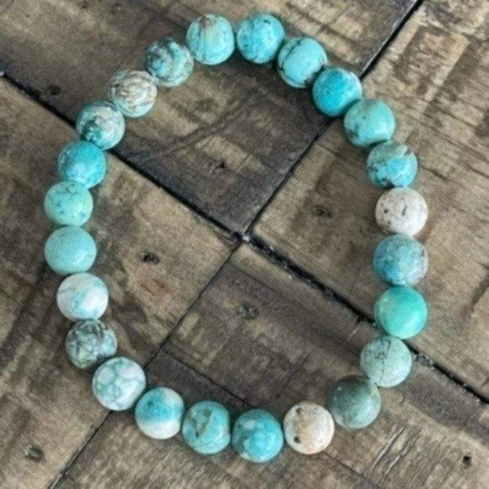8mm Turquoise Stretch Bead Bracelet - Picture 3 of 4